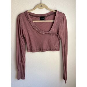 Urban Outfitters Out From Under Size M Plum Asymmetric Long Sleeve Cropped Top
